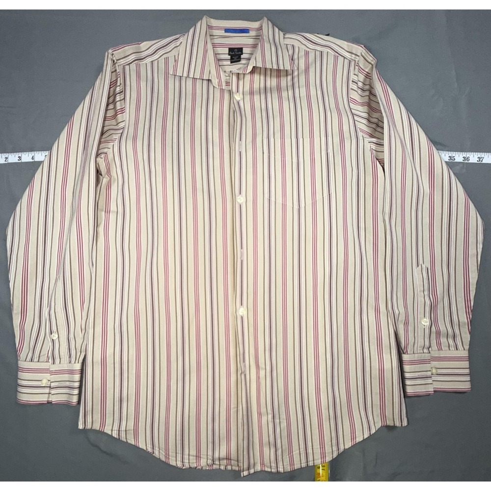 PS Paul Smith Shirt Mens M Beige Stripe Cotton Long Sleeve Button Up Casual